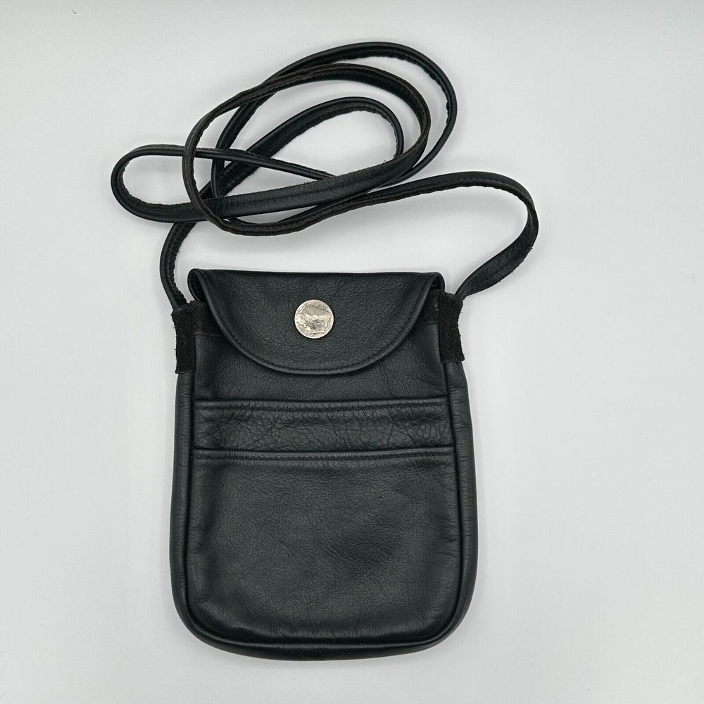 American Buffalo Nickel Crossbody Bag Womens Small Black Leather‎ Shoulder Strap